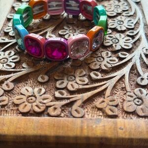 Rainbow Crystal Gemstone Gem Rhinestone Jeweled Stretch Bracelet  🌈 multicolor